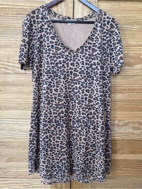 Another Love Leopard Print V-Neck A Line Shirt Dress Taupe, Black & Brown XL